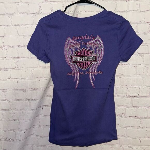 Harley-Davidson Women's Purple Graphic V-Neck T-Shirt Size Small - Picture 8 of 8